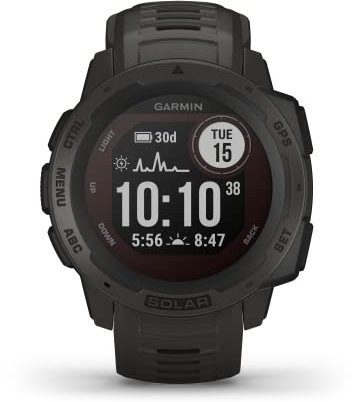 Garmin [ Renewed Instinct SOLAR (45mm), Rugged GPS Smartwatch, Built-in Sports Apps and Health Monitoring, Solar Charging and Ultratough Design Features, Graphite (Renewed)