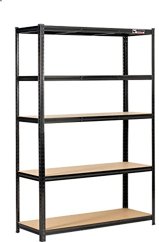 Rhino Racking – 5 Tier Heavy Duty Garage Shelving Unit – 200kg Load Weight Per Shelf - 1000kg Per Unit – 180x120x45cm - Black Storage Shelves – Shed Shelving