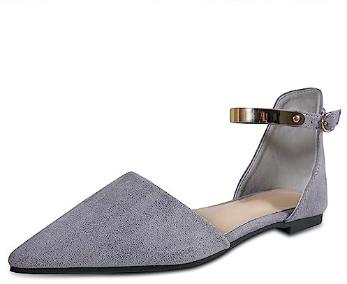 MACHSWON Womens Ballet Flat Slip On D'Orsay Pointed Toe Ballet Pumps Dolly Shoes(Grey, Size 7.5)