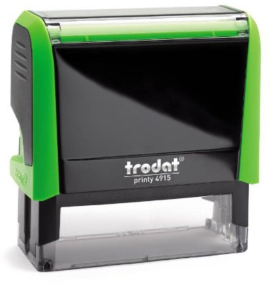 Trodat Printy 4915 – max. 10zeiliger Stempel mit Wunschtext personalisieren, hier gleich online gestalten Gehäusefarbe grün – Firmenstempel, Adresstempel, mit Wunschtext - 69X24 mm – 7 Zeilen