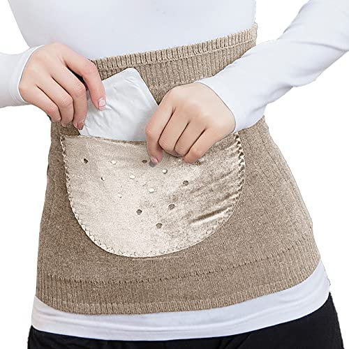 YUPPIE TONE Cashmere Kidney Warmer Winter Elastic Heat Belt Back Warmer with 2 Flannel Pockets, Camel, L