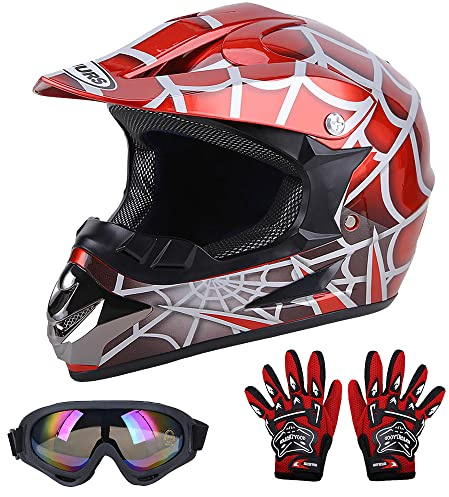 OUMURS DOT Youth Dirt Bike Helmet,Kids ATV Helmets with Gloves Goggles for Youth Boys Girls 5-14 Ages,Four Wheeler Helmet Kids Motocross BMX MX UTV Snowmobile Go Kart Full Riding Racing Skateboard