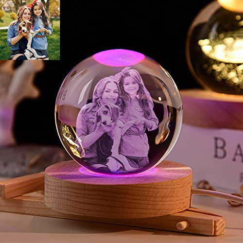 Foto 3D personalizada grabada en luces de noche de cristal familia bebé mamá papá regalo bola de cristal luces de ambiente coloridas, cumpleaños, regalo de boda, memorial, día de la madre