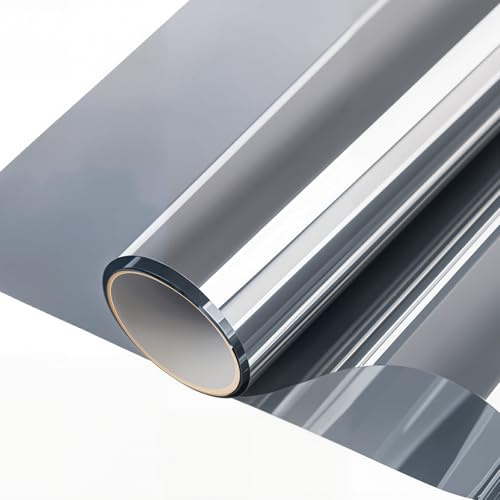 ConCus-T One Way Window Film Sun Blocking Mirror Tint Anti Glare Conservatory Roof Static Cling Reflective Daytime Privacy Solar Film, Silver, 90 x 400cm