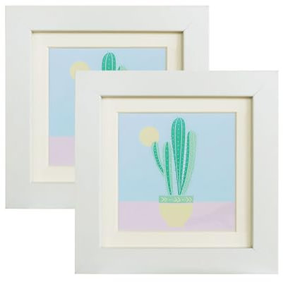 Lot de 2 cadres photo carrés blancs en MDF pour photos de 12,7 x 12,7 cm avec passe-partout ou 12,7 x 12,7 cm sans passe-partout avec verre acrylique pour montage mural et dessus de bureau