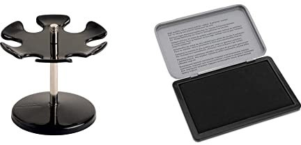 Maul 5100690 Stempelträger in runder Ausführung, 110 x 100 x 110 mm, schwarz & Imprint 9072M Stempelkissen Schwarz – Metall, Größe 11 x 7 cm