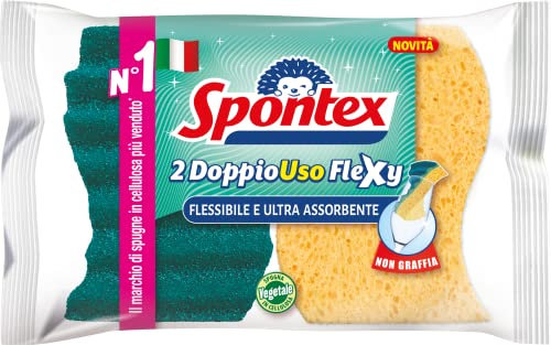 Spontex spugna in cellulosa con tecnologia ultraflessibile,per una pulizia senza fatica in tutti gli angoli, Doppiouso Flexy (confezione da 2)