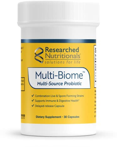 Researched Nutritionals Multi-Biome - Dual-Action Probiotics for Women & Men - Spore + Live Strain Formula with Delayed-Release Capsules for Gut Health, Histamine & Immune Support (30 ct)