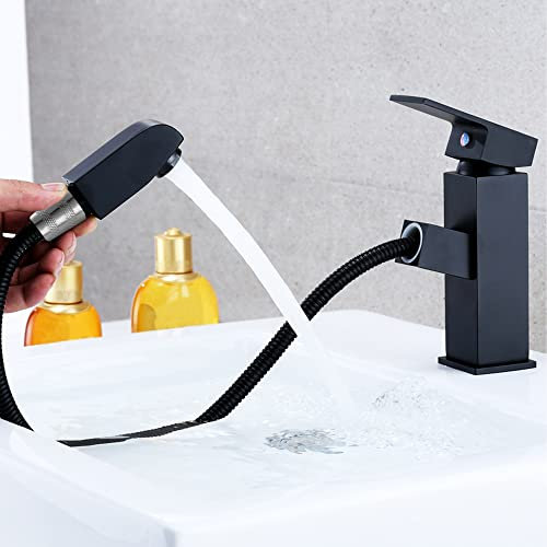 Grifo lavabo negro extraible extensible acero inoxidable monomando agua fria y caliente 2 mangueras incluidas grifo baño negro