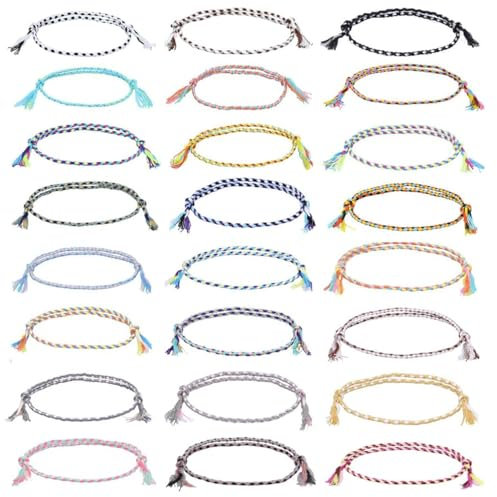 Youery 24 Stück Freundschaft Armbänder, Handgefertigt Geflochten Wickelarmband Kinder Mädchen Armband Gewebte Dünn Armbänder Freundschaftsarmband für Frauen Mädchen