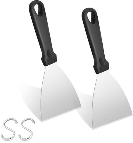 Grillspatel, Joyfair 2 stycken Plancha spatel, kökspackel, grillspatel, rostfritt stål med plasthandtag, pizzaspatel för grillning, kök/matlagning/rengöring, lutande kant och diskmaskinstålig