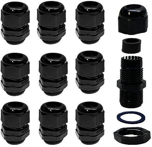 10 Stück M25 x 1.5 (KUNSTSTOFF-SCHWARZ) Kabelverschraubung/Kabeldurchführungen mit Gegenmutter für Kabeldurchmesser 13-18 mm Wasserdicht IP68 - (METRISCH)