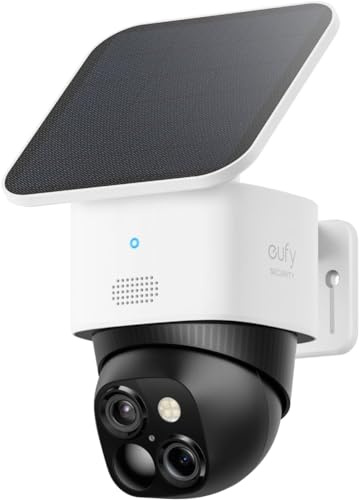 eufy Security SoloCam S340, Solar Security Camera, Wireless Outdoor Camera, 360 Degree Pan & Tilt Surveillance, No Blind Spots, 2.4 GHz Wi-Fi, No Monthly Fee, HomeBase S380 Compatible (Renewed)