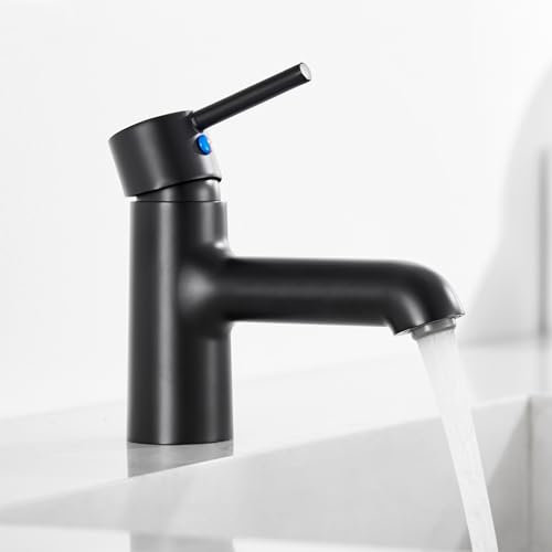Auralum robinet lave main noir, hauteur 134mm, mitigeur de lavabo, mitigeur d'eau chaude et froide, robinet de lavabo pour salles de bains, toilettes invitées
