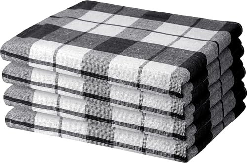 Zestri Geschirrhandtücher 4er-Set | Schwarz kariert | Geschirrtuch 50x70 cm | 100% Baumwolle Küchenhandtuch saugstark | saugstarke Geschirrtücher