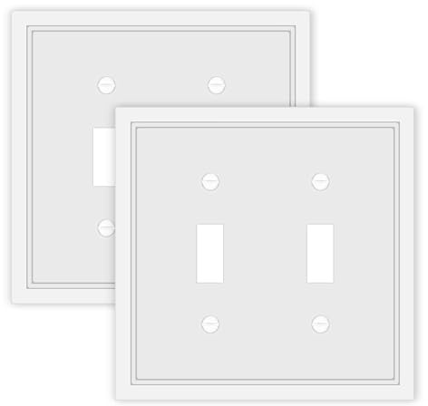 Double Toggle Light Switch Cover Plate White Classic Decorative Light Switch Plates Cover 2 Gang Wall Plate Switch Cover, 2 Pack