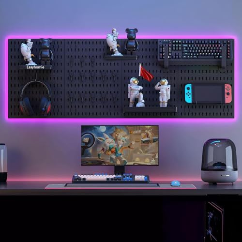 Easyhomie Kit de organizador de pared con 4 paneles perforados de 42 x 30 cm + 20 accesorios para almacenar en la habitación, organización y decoración, combinación libre y fácil de instalar
