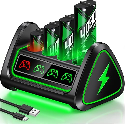 Controller Akku für Xbox mit 4 x 4080 mWh wiederaufladbarem Akkupack für Xbox One/Xbox Series X/S, Controller Ladedock Akkupack für Xbox One mit Touch Control Schalter