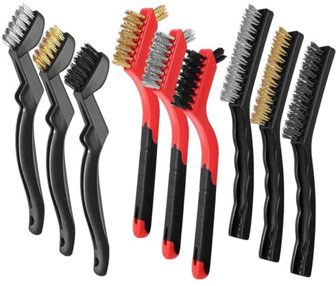 DXPETA 9Pcs Wire Brush Set, Stainless Steel, Nylon, Copper & Plastic Bristles, Medium Grit, 9 Pieces, Rust Removal