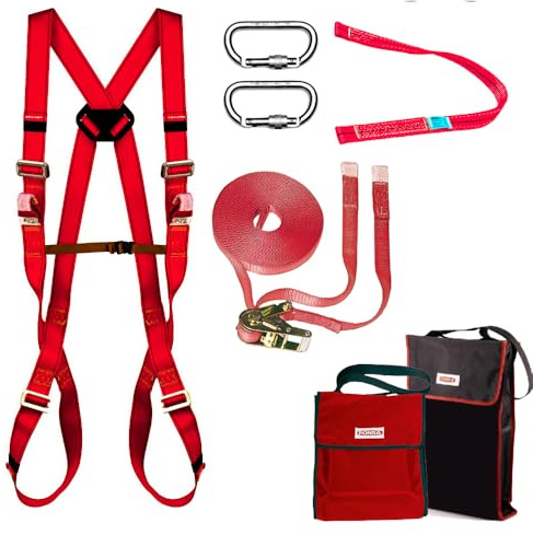 PONSA KIT PROFESSIONALE ARNES COMPLETO + LINEA DI VITA 20 MT - Imbracatura di sicurezza per lavoro in altezza con 2 punti di ancoraggio e moschettoni