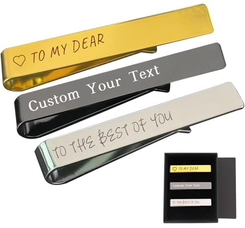 Clips de corbata para hombre, clip de corbata personalizado, color negro, dorado, plateado, juego de 3 piezas, clip personalizado para hombre.