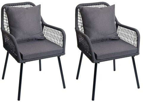 Mendler 2er-Set Gartenstuhl HWC-O12 Aluminium - anthrazit, Bezug dunkelgrau