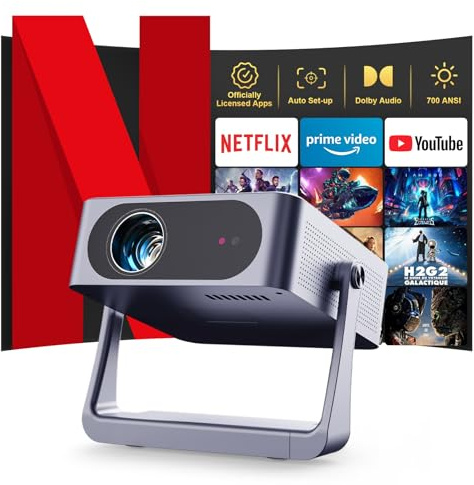 Vidéoprojecteur【Netflix Officiel & Dolby Audio】 700ANSI AI Auto Focus/Keystone Projecteurs de Films, Projecteur Portable natif 1080P Full HD, WiFi6 BT5.3 bidirectionnel pour cinéma à Domicile