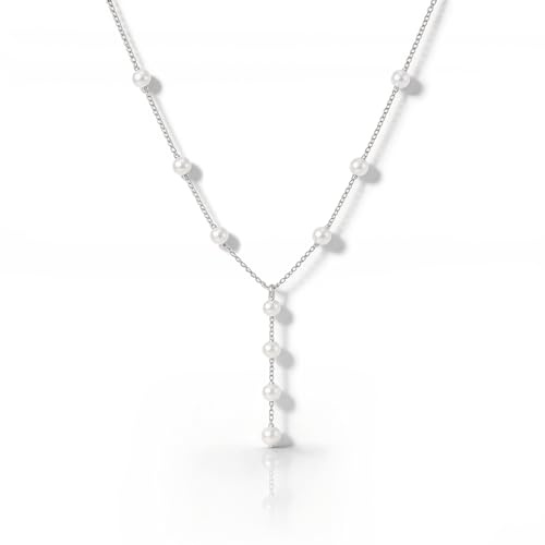 HANLI Collar de Perlas Plata Mujer Zirconia Cúbica Collares Antialergicos Minimalistas Joyas para Mujer