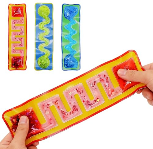 Sensory Toys for Autism 3 Pack with Glitter Beads & Goo Maze | Calming Fidget Toys for ADHD Anxiety Relief in Kids & Adults | Special Needs Developmental Toys