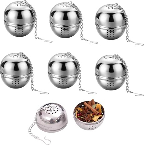 6 Stück 4,5 x 4 cm Teekugeln Für Losen Tee, Teeei Edelstahl mit Feinen Sieben, Praktische Teezange Für Losen Tee, Edelstahl Teekugeln Für Gewürzei Suppen Teekannen Tassen