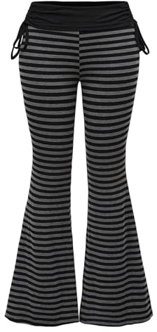 RoseSeek Women's Plus Size Y2k Striped Bell Bottoms Side Drawstring Mid Rise Flare Leggings Casual Pants Multicolor 3X-Large Plus