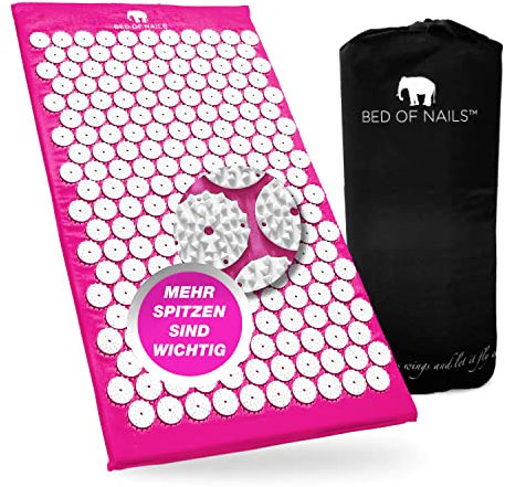 Bed of Nails Originale Digitopressione Tappetino, Agopuntura Tappetino con 8,820 Massaggio Tappetino Punte per Benessere, Schiena Dolore Sollievo, 74 x 41 x 2 cm, Trasporto Borsa, Rosa