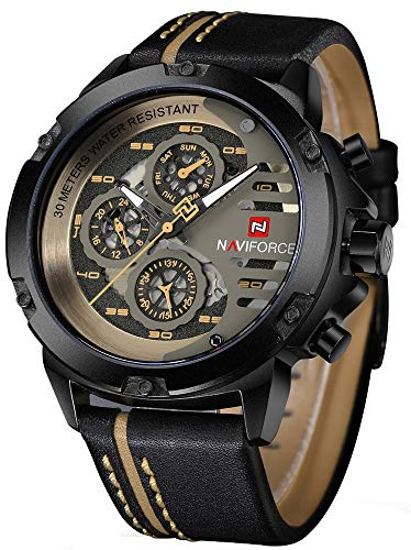 NAVIFORCE Sport Military Watches for Men Waterproof Watch Analog Quartz Leather Band Date Calendar Clock Wristwatch