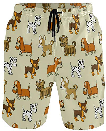 Visesunny - Bañador para hombre, diseño de cachorro con estampado de perro de secado rápido, informal, con forro de malla - Multi color - Large