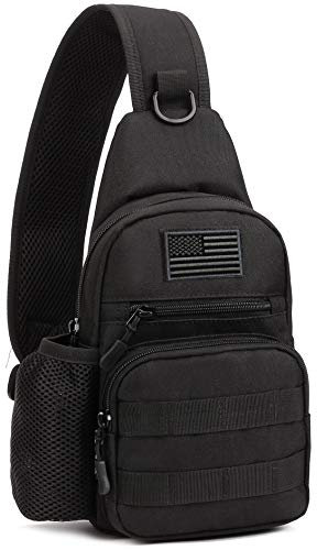 Protector Plus Taktische Schultertasche Militär MOLLE Crossbody Pack Brust Schulter Rucksack (Paket enthalten), Schwarz, Medium, Daypack Rucksäcke
