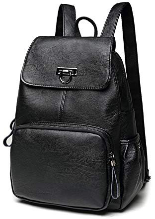 FANDARE Echtes Leder Rucksack Damen Stylisch Rucksäcke Wasserdicht Daypack Schultasche für Universität Arbeit Einkaufen Reise Rucksack Schwarz