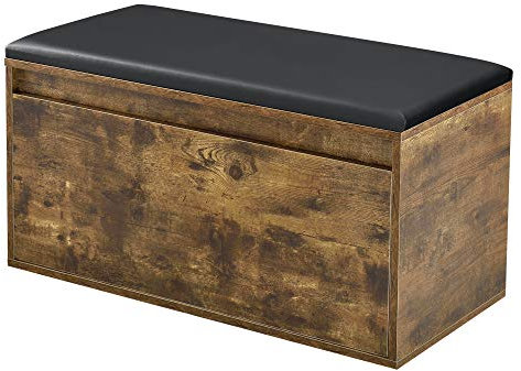 [en.casa] Panchina Portascarpe con Cassetto Scarpiera con Seduta Imbottita Similpelle e Contenitore Estraibile per Ingresso Camera 80 x 39 x 45 cm Effetto Rovere/Nero