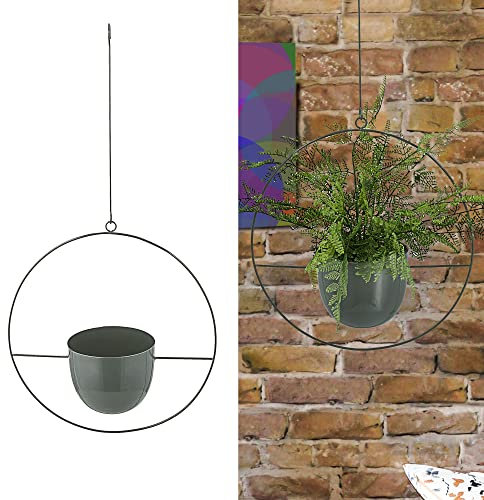 Cepewa Pflanztopf Blumentopf Blumenampel zum Hängen mit Haken Gold oder grau (1 x Pflanztopf rund grau)