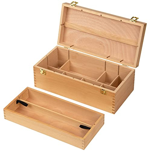 MEEDEN Large Art Supplies Storage Organizer Box, Solid Beechwood Artist Tool Box, Multi-Functional Art Craft Storage Organizer Case with Drawers for Paintbrushes,Pencils,Pastels, 16''W x8''D x6-1/5''H