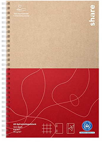 share Collegeblock A5 kariert – Schreibblock spendet eine Unterrichtsstunde für ein Schulkind – Blauer Engel zertifizierter Block aus 100% recyceltem Papier