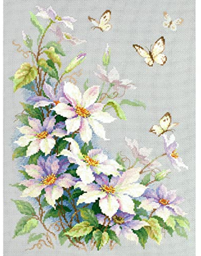 Magic Needle 100-062 ZW klematis korsstygnsset med räkningsmönster grenutgåva, bomull, flerfärgad, 28 x 39 cm