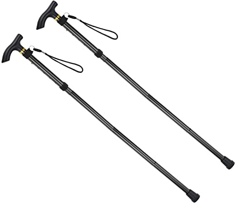 PATIKIL Vandringsstavar, 2 pack vikbara vandringspinnar 33–37 tum teleskopisk vikbar käpp snabblåsning aluminiumlegering för utomhusbruk slumpmässig promenad, camping, svart