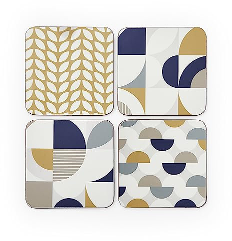 Cooksmart Pack of 4 Drink Coasters | British Designed Eco Cork Drinks Coasters For Modern Homes | Coasters For Drinks For All Types of Cups & Mugs - Bauhaus Geo