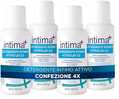 Intima+ | Detergente Intimo Attivo pH 3.5 con Antibatterico Naturale, a Base di Timo, 4 x 250ml