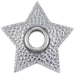 Ösen Patches Stern – 2 Stück – Lederimitat zum Aufnähen – 6 Farben – für Kordeln, Taschen, Turnbeutel, Kleidung – Patch mit Metallöse – DIY Nähzubehör für Deko & Accessoires (silber metallic)