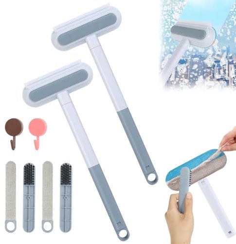 Tierhaarentferner Fusselbürste Multifunktionale Reinigungsbürste 4 in 1 Hundehaare Entfernen Kleiderbürste mit 2 Haken Mehrzweck Tierhaarbürste für Kleidung Teppich Glas Autos (2 Stück)
