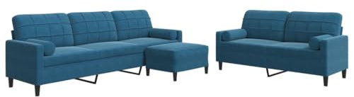 vidaXL Soffgrupp med dynor och bolster 3 delar blå sammet, soffgrupp, vardagsrumssoffa, sammetssoffa, soffgrupper, vardagsrumssoffor, sammetssoffor