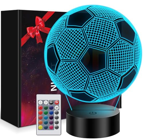 Polemera Football Gifts for Boys, Football Lamp for Kids Girls, Boys Christmas Gifts, 3D Illusion Night Light with 16 Colors Change by Remote Control, 6 7 8 9 10 Year Old Boy Birthday Gifts