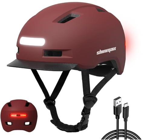 Shinmax Bike Helmet with Front & Rear Lights, Adult Cycling Helmet with Visor, 5 Light Modes, PC Shell EPS Foam, Adjustable Road & Mountain Bicycle Helmet for Men Women Commuters