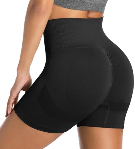 Getervb Pantaloncini Palestra Donna Push Up Leggins Corti Donna Vita Alta Shorts Sportivi Senza Cuciture per Yoga Fitness Allenamento Jogging Nero M
